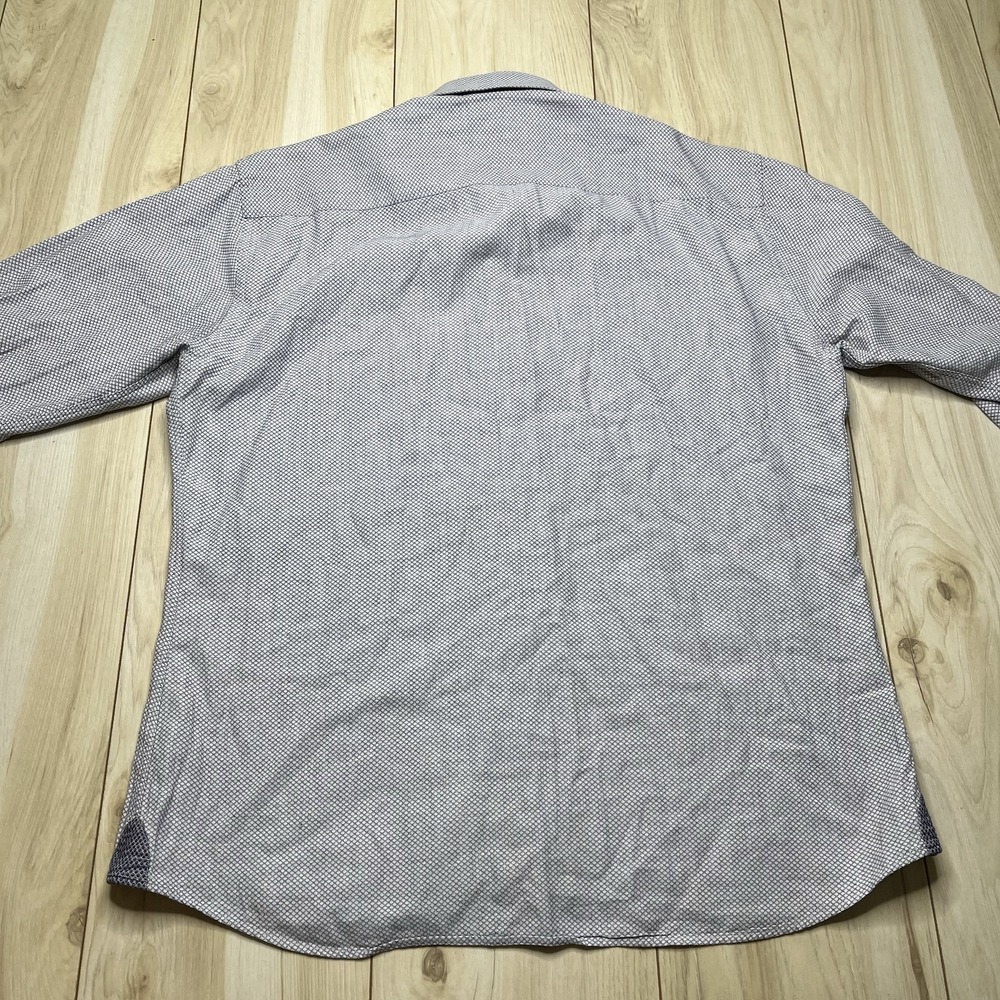 Maceoo Paris Button Up Geometric Micro Print Shirt Blue Men's Size 5/XL Italy - Picture 11 of 14